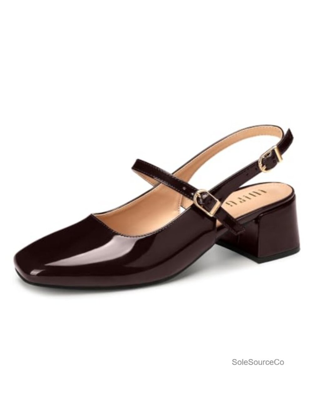Chunky Low Heel Mary Jane Pumps Slingback Square Toe Patent Leather